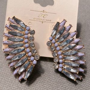Blue & periwinkle feather gold Angel wings costume jewelry post for pierced ears